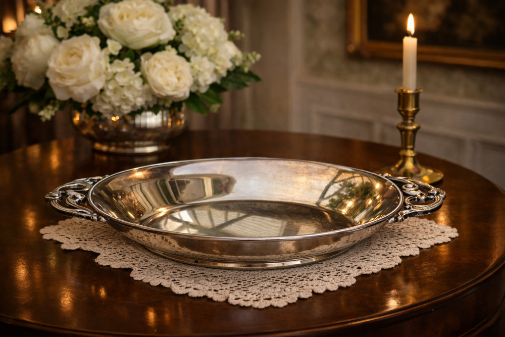 Mid-Century 2 Handled Traberg Denmark Silverplate 12 1/2' bowl